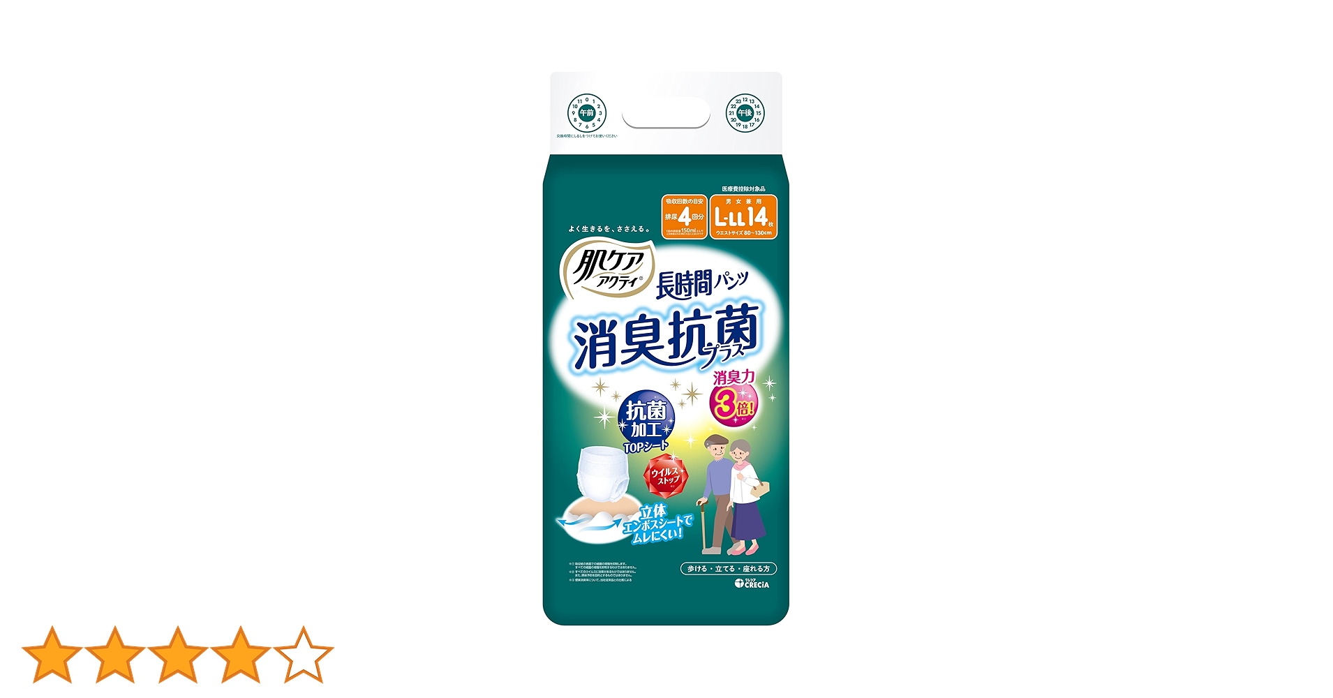 【未開封】肌ケア アクティ 長時間パンツ 消臭抗菌プラス 26枚×4袋=104枚 肌ケア アクティ 長時間パンツ 消臭抗菌プラス M～L お試し 1